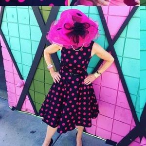Pink and black polka dot dress